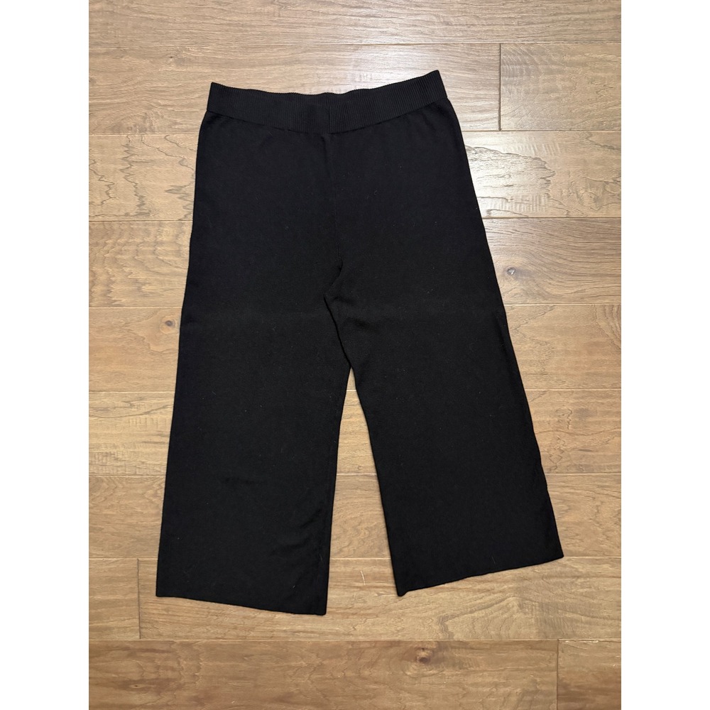 Sioni Knit Culotte Pants Womens XL Black Solid Wide Leg Cropped Elastic Waist